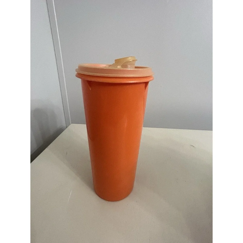Vintage Tupperware Orange Tumbler 262-4 with Flip Top‎ Lid  803-4 Retro
